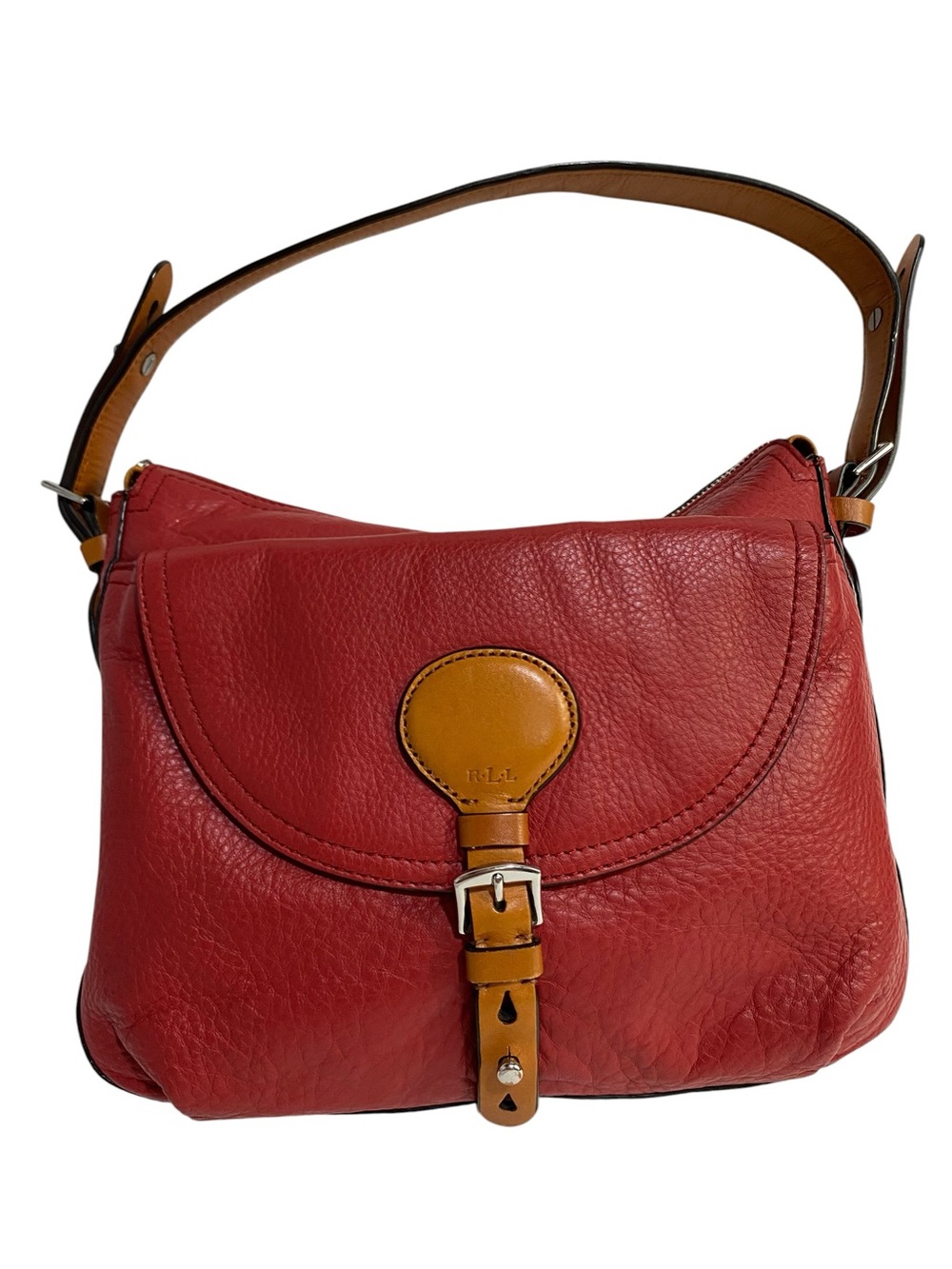 Ralph Lauren Red Leather Shoulder Bag with Tan Trim